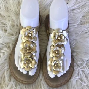 G.H. Bass leather gold metallic floral sandal